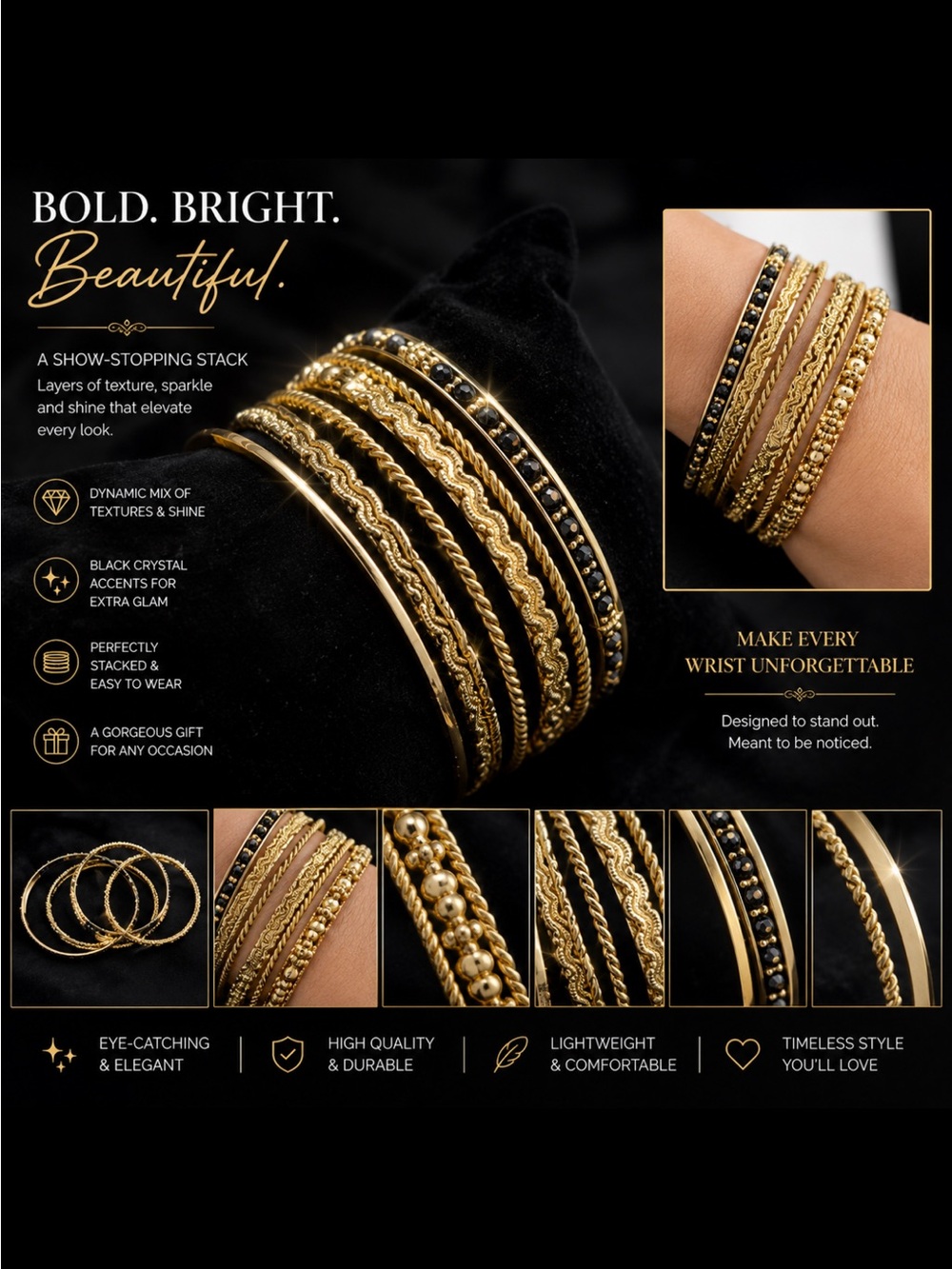 Six Bracelets of gold and black